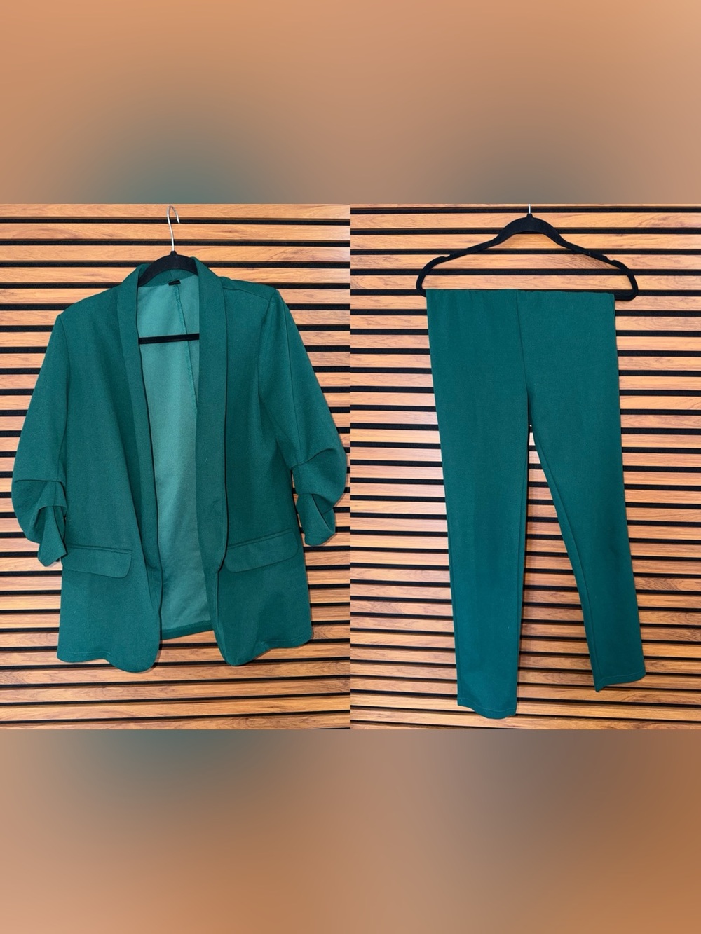SHEIN Green Blazer & Slim Pants Set